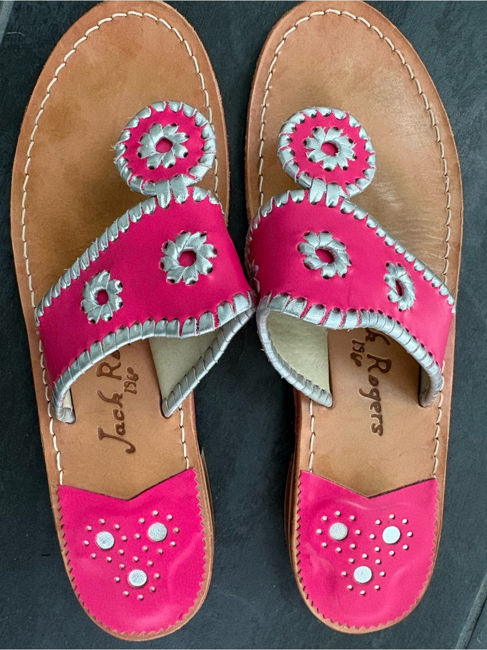 Jack Rogers Pink Leather Sandals with Silver Accents